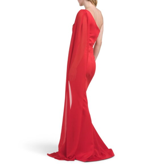 DALIA MACPHEE Red One Shoulder Floral Embellished Gown - Picture 2 of 2